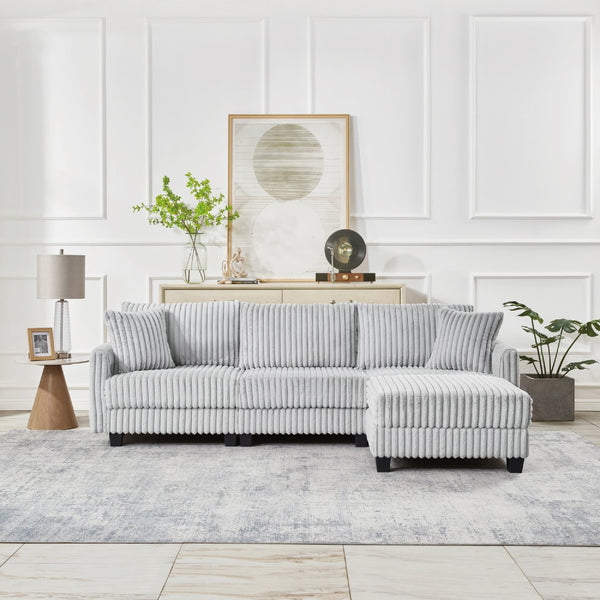 English Elm 100-inch Corduroy Sectional Sofa Modular L-shape with Dual Charging Ports Living Room W3480S00004