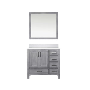 English Elm Distressed Grey Bath Vanity Set With Cultured Marble Top, Storage, And Matching 34" Mirror - Style Up! B2731S00784