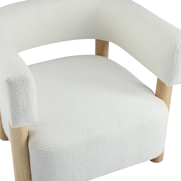 English Elm Christopher Knight Home® - Boucle Plush Bouclé Accent Chair with Rubber Wood Frame, Spring Bag Cushion for Cozy Support White+Natural 30.75 L x 28.9 W x 19.25 H N776P268327C