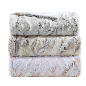 JLA Home Madison Park - Oversized Faux Fur Throw with Luxurious Marble Print — Extra-Large Plush, Machine-Washable Comfort Grey MP50-4906