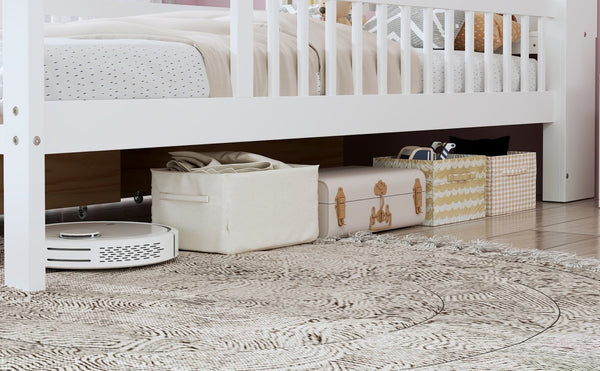 English Elm Twin Size Bed With Headboard Storage, Two Drawers, Safety Guardrails, And Stylish White Finish N733P272374K-GIGA