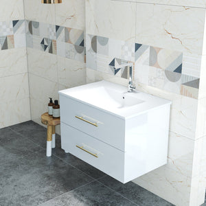 English Elm 30-Inch Sleek Wall-Mounted Bathroom Vanity With Integrated Sink, Double Drawers & Easy Installation W3151S00053