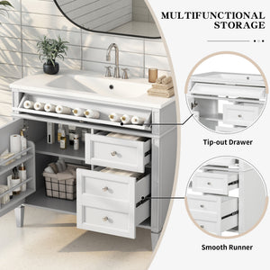 English Elm 36'' Modern Bathroom Vanity With Storage, Elegant Resin Sink, 2 Drawers & Tip-Out Drawer Design N710S136004K