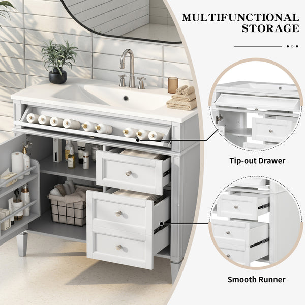 English Elm 36'' Modern Bathroom Vanity With Storage, Elegant Resin Sink, 2 Drawers & Tip-Out Drawer Design N710S136004K