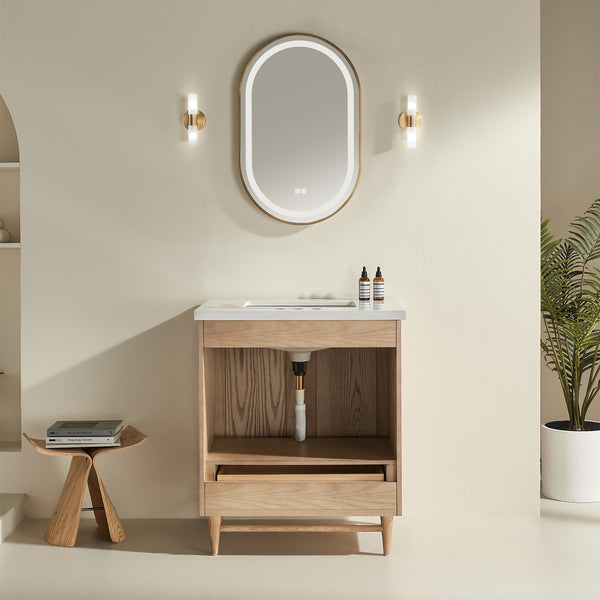 English Elm Fully Assembled 30" Light Coffee Bathroom Vanity With Solid Wood, Engineered Top & Soft-Close Drawers W1826P343423