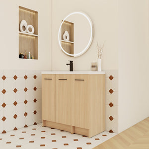 English Elm 36" Floating Bathroom Vanity Light Oak Modular Cabinet with Gel Coat Integrated Sink W3450S00100
