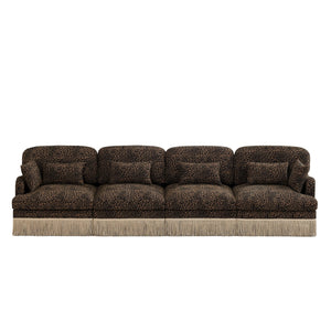 English Elm 131" Chenille Leopard Sectional Sofa Modular 4 Seat Deep Cushion Tassel Trim Brown W5656S00016