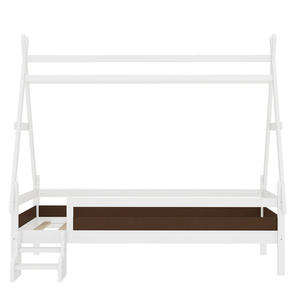 English Elm Twin House Shaped Platform Bed Solid Pine Frame with Built in Stairs for Kids W1580P354718