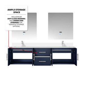 English Elm Navy Double Bath Vanity 72" W x 22" D with Cultured Marble Top, Chrome Faucet, Scratch-Resist LED Mirrors B2731S01095