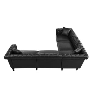 English Elm Sectional Chesterfield Sofa with Tufted Back Nailhead Trim Pu Leather 5 Seat Living Room Black W680S00112