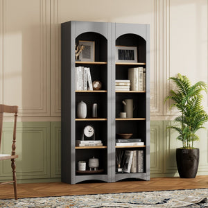 English Elm On-Trend Free Standing 5 Tier Bookshelves Set Of 2, Farmhouse Grey Cabinets With Adjustable Shelves N721P245734E-GIGA
