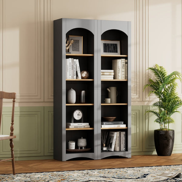 English Elm On-Trend Free Standing 5 Tier Bookshelves Set Of 2, Farmhouse Grey Cabinets With Adjustable Shelves N721P245734E-GIGA