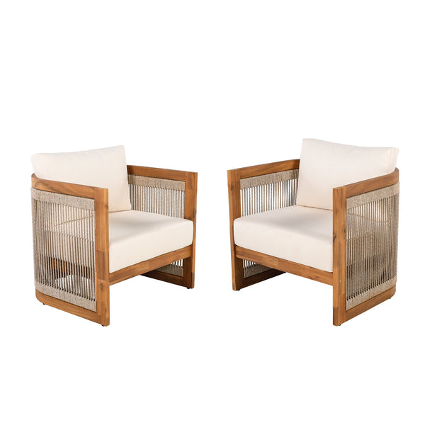 English Elm [set of 2] Acacia Hardwood Outdoor Club Chairs with Rope Weave Panels and Cushions N767P367654A_2