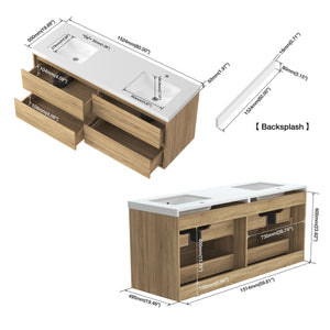 English Elm 60"w Floating Double Sink Vanity White Stone Top Soft Close Drawers Bathroom T3785S00019