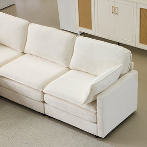 English Elm 104" Plush Cloud Modular 3-Seater Sofa with Ottoman, Beige Corduroy, High-Resilience Foam Comfort W1829S00063