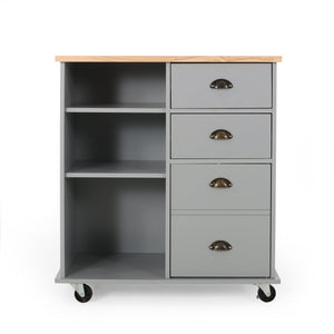 English Elm Christopher Knight Home® - Kitchen Island Cart with Rubberwood Top, Rolling Storage Cabinet with Drawers & Locking Casters Grey 67757.00NATGRY