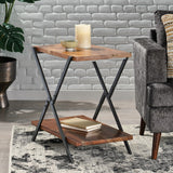 Christopher Knight Home® - Noble House - Oxbow Modern Industrial Handcrafted Wood Side Table, Light Walnut and Gray