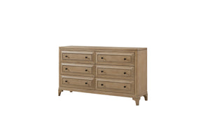 English Elm Modern 6 Drawer Dresser Sand Finish — Solid Wood & MDF, Felt Top, Cedar-Lined Bottom, Custom Hardware B2699P218791