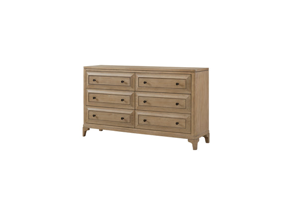 English Elm Modern 6 Drawer Dresser Sand Finish — Solid Wood & MDF, Felt Top, Cedar-Lined Bottom, Custom Hardware B2699P218791