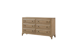 English Elm Queen Sand Canopy Bedroom Set with USB Nightstand, Cedar/Felt Drawers, Metal Accents & Mirror B2699S00058