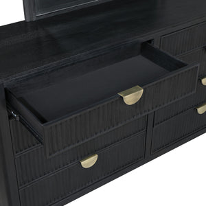 English Elm Ennis Fluted Queen Bedroom Set with Art Deco Hardware and Wire-brushed Black Finish B062S01433
