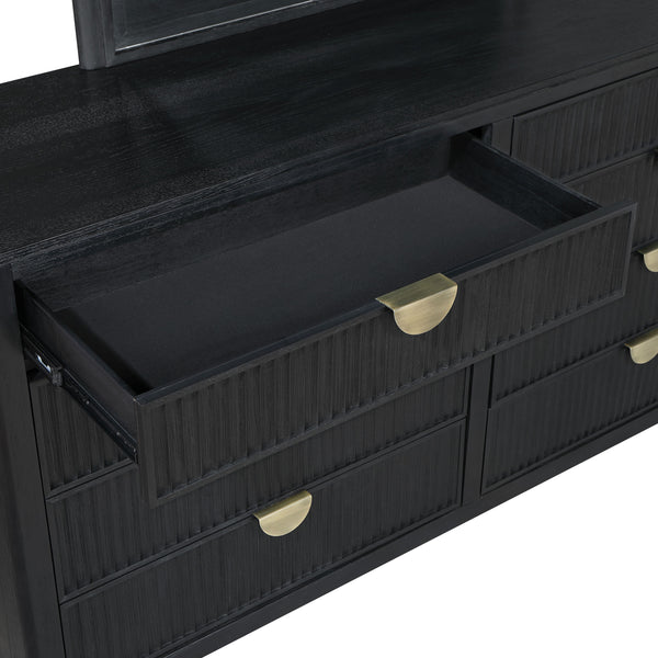 English Elm Ennis Fluted Queen Bedroom Set with Art Deco Hardware and Wire-brushed Black Finish B062S01433