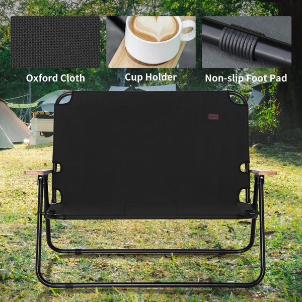 English Elm Outsunny Double Folding Camping Chair For 2 Adults - Portable Loveseat With Cupholders & Armrests W2225P200756-GIGA