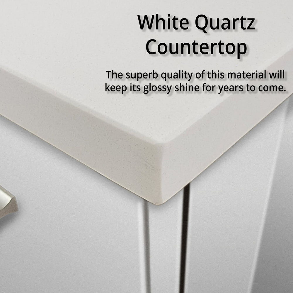 English Elm Glossy 36" White Bathroom Vanity with Quartz Top, Soft-Close Drawer, Spacious Storage & 36" LED Mirror B2731S00762