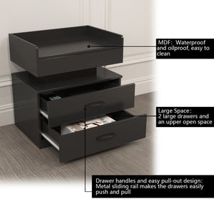 English Elm 1 Set Led Strip Nightstand with 2 Drawers Open Shelf Contemporary Bedside Storage Black W578P462506