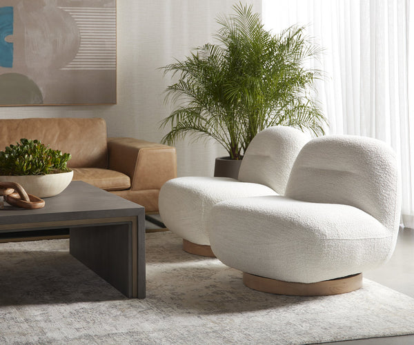 Sunpan Franze Swivel Lounge Chair - Stylish Comfort with Durable Performance Fabric and Blonde Ash Base Merino Pearl