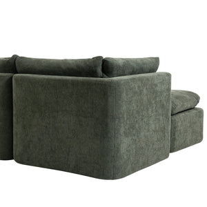 English Elm Modern Chenille Cloud Sectional with Ottoman Deep Sink Modular L Shaped Living Room Sofa Blackish Green W2379S00002