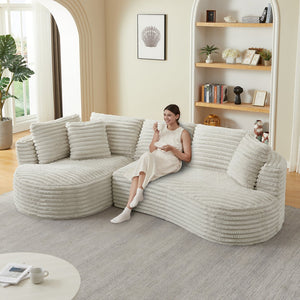English Elm Modern Curved Sectional Sofa Tufted Corduroy L Shape for Living Room Apartment Cream W2339S00164