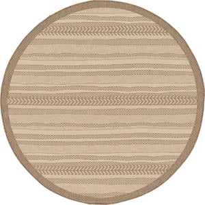 Unique Loom Outdoor Border Lines Machine Made Border Rug Beige, Beige/Brown 6' 1" x 6' 1"