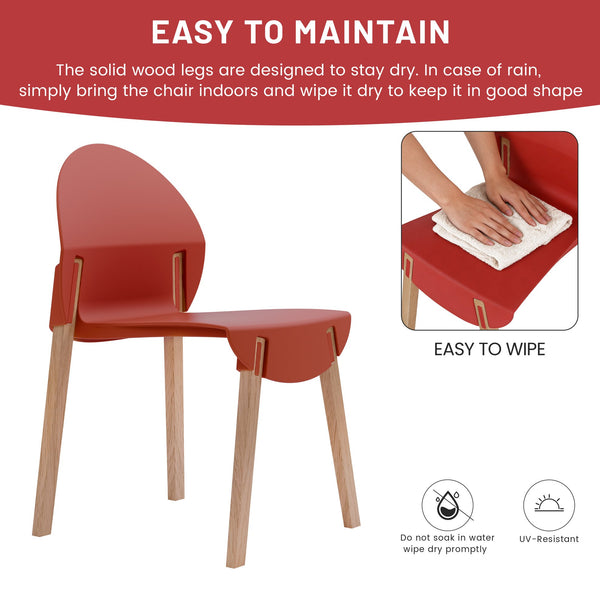 English Elm Summer 5 Piece Round Dining Set Polypropylene Stackable Chairs Oak Legs Modern Style Crimson Red,White W3450S00038