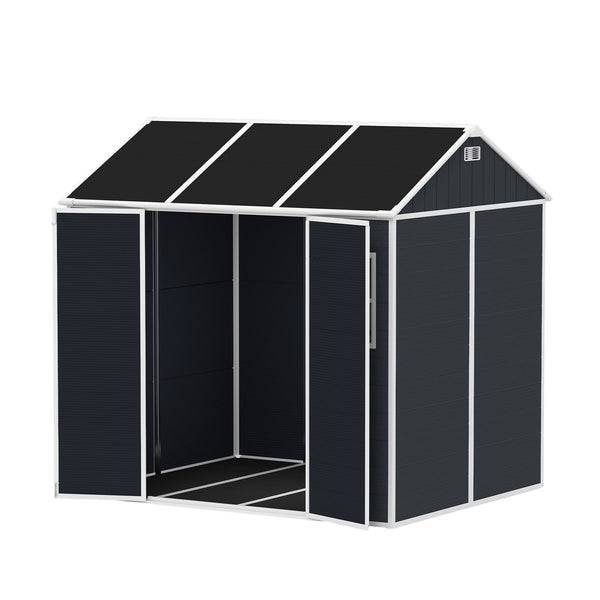 English Elm 8*7ft Outdoor Resin Storage Shed with Double Door Windows and Uv Resistant Floor W1598S00028