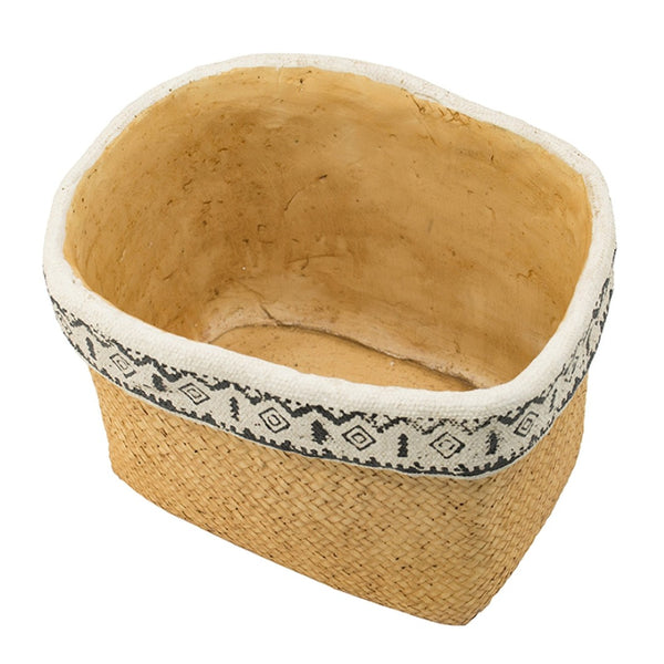 English Elm Set Of 2 Rectangular Basket Planters With Geometric Trim - Rustic Style For Indoor & Outdoor Decor W2078P322886-GIGA