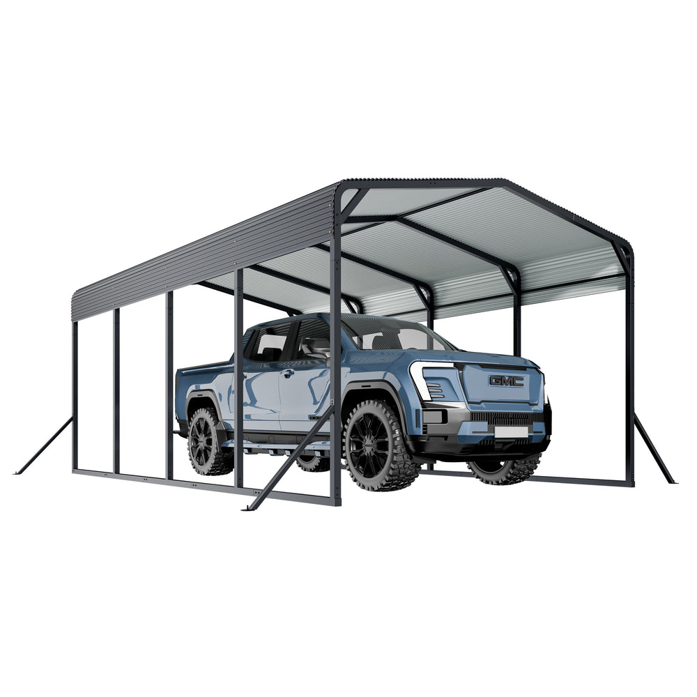 English Elm 12x20ft Steel Peak Roof Carport Heavy Duty Outdoor Shelter for Trucks Boats and Events W1820S00013