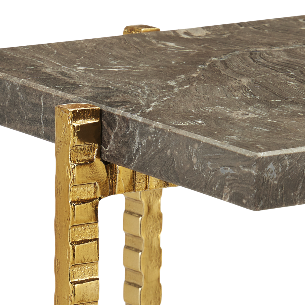 Flying Gold Marble Drinks Table - Chic Industrial Design with Cappuccino Stone & Golden Iron Finish