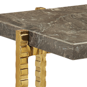 Flying Gold Marble Drinks Table - Chic Industrial Design with Cappuccino Stone & Golden Iron Finish