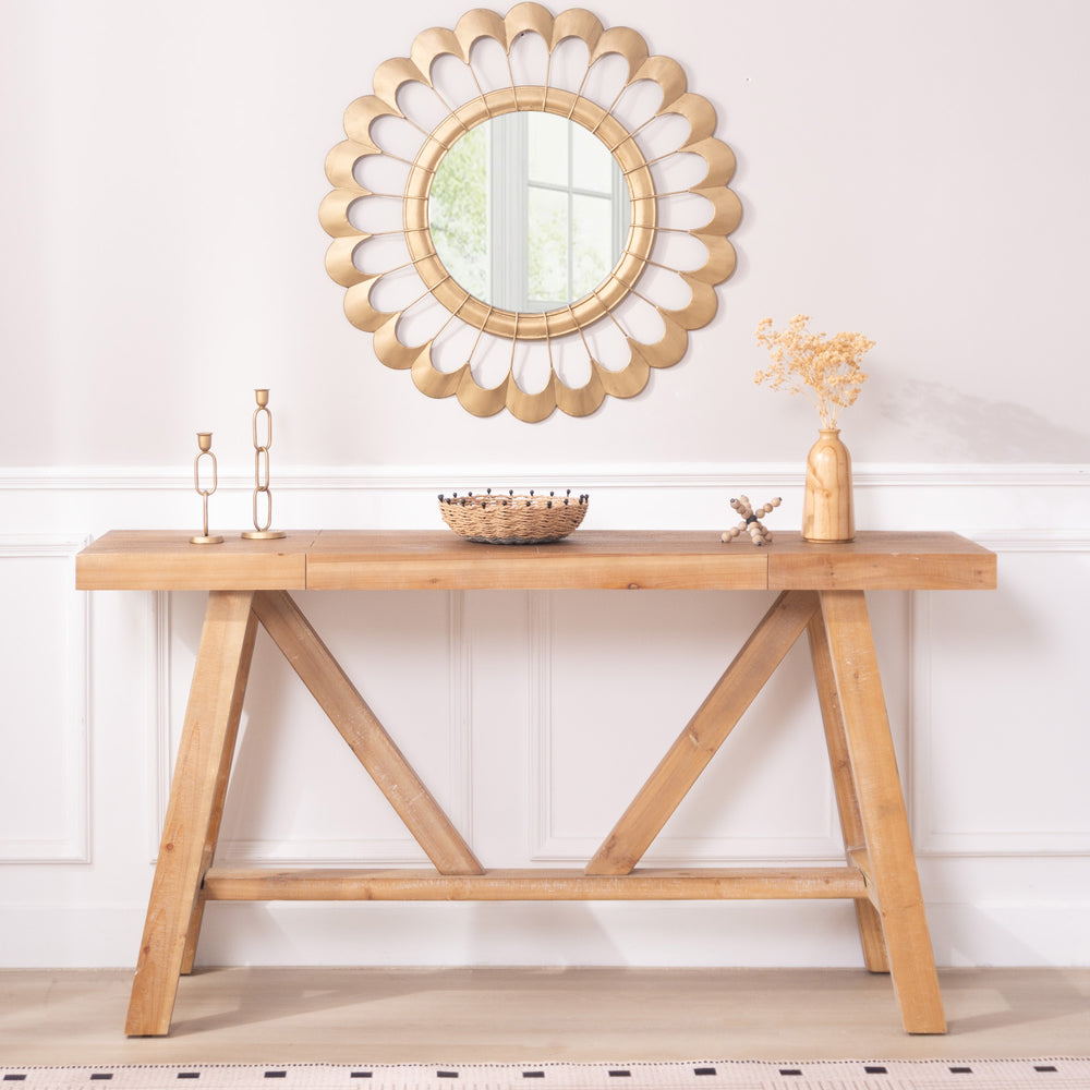 English Elm Farmhouse A-frame Console Table Engineered Wood Entryway Accent with Open Base W2729P414723