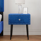 English Elm Modern Nightstands Set Of 2 With Drawer and Crystal Handle, Elegant Rivet Velvet Design Bedside Table For Bedroom, Blue