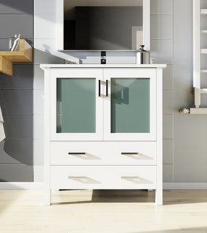 English Elm White Modern Bath Vanity 30" W X 18.25" D - Compact Design With Soft-Close Doors & Drawers For Storage B2731P260418-GIGA
