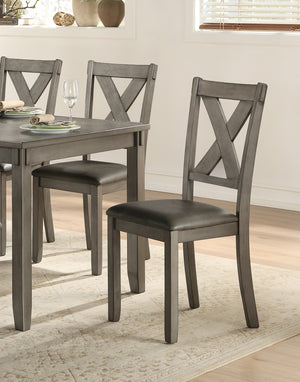 English Elm Transitional 6 Piece Gray Wood Dining Set with X-back Chairs Bench Faux Leather Seats B011P211344
