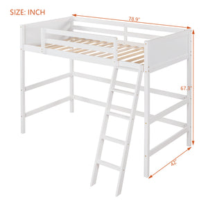 English Elm Loft Bed with Built-in Slide Solid Pine Twin Frame for Kids Bedroom Play N708P360090K