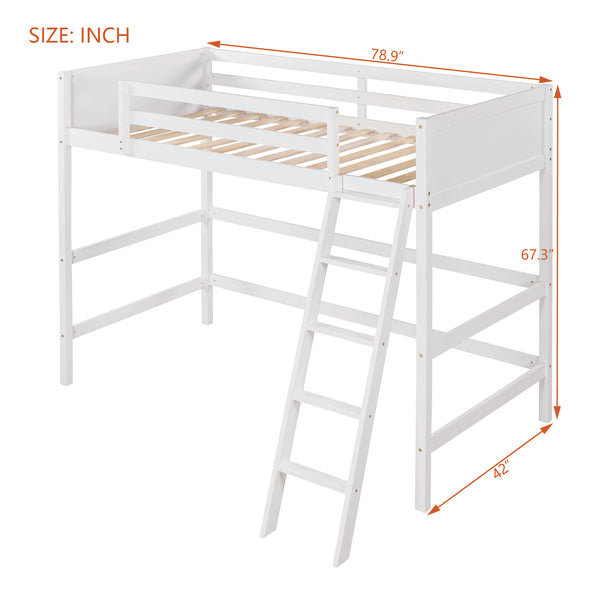 English Elm Loft Bed with Built-in Slide Solid Pine Twin Frame for Kids Bedroom Play N708P360090K