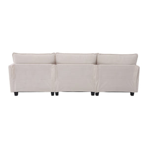 English Elm United We Win Modular Corduroy Sectional with Ottoman Low Profile Living Room Couch Beige W1568S00259