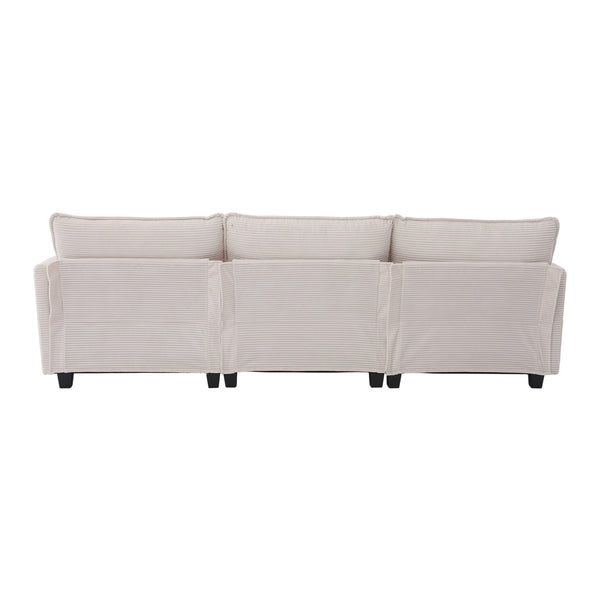 English Elm United We Win Modular Corduroy Sectional with Ottoman Low Profile Living Room Couch Beige W1568S00259