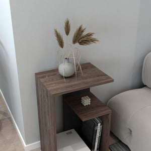 English Elm Side Table 25" H With 2 Shelves - Modern Dark Brown Accent For Living Room, Bedroom & Entryway B097P296869-GIGA