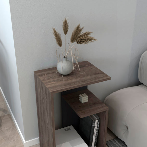 English Elm Side Table 25" H With 2 Shelves - Modern Dark Brown Accent For Living Room, Bedroom & Entryway B097P296869-GIGA