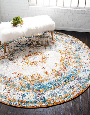 Unique Loom Rosso Bellini Machine Made Border Rug Beige, Blue/Gray/Ivory/Orange/Red 8' 0" x 8' 0"